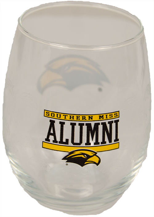 XD Stemless Wine Glass with Southern Miss Alumni Eagle Head