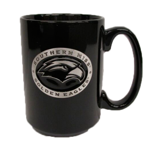 Black Mug with Pewter Emblem