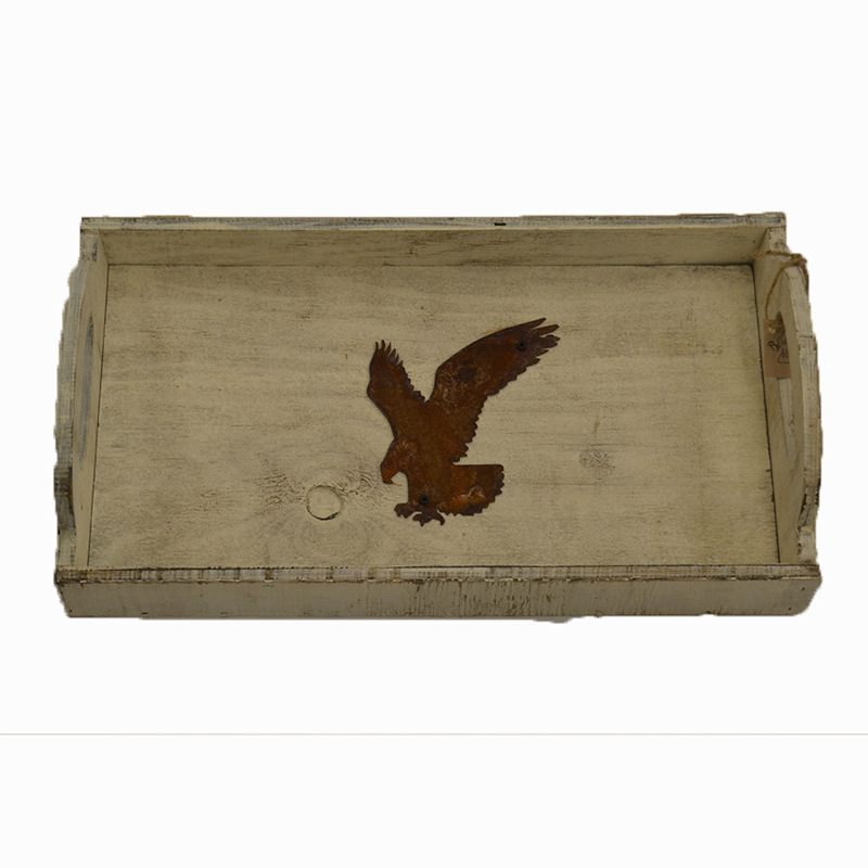 Wood Serving Tray Metal with Cutout Eagle