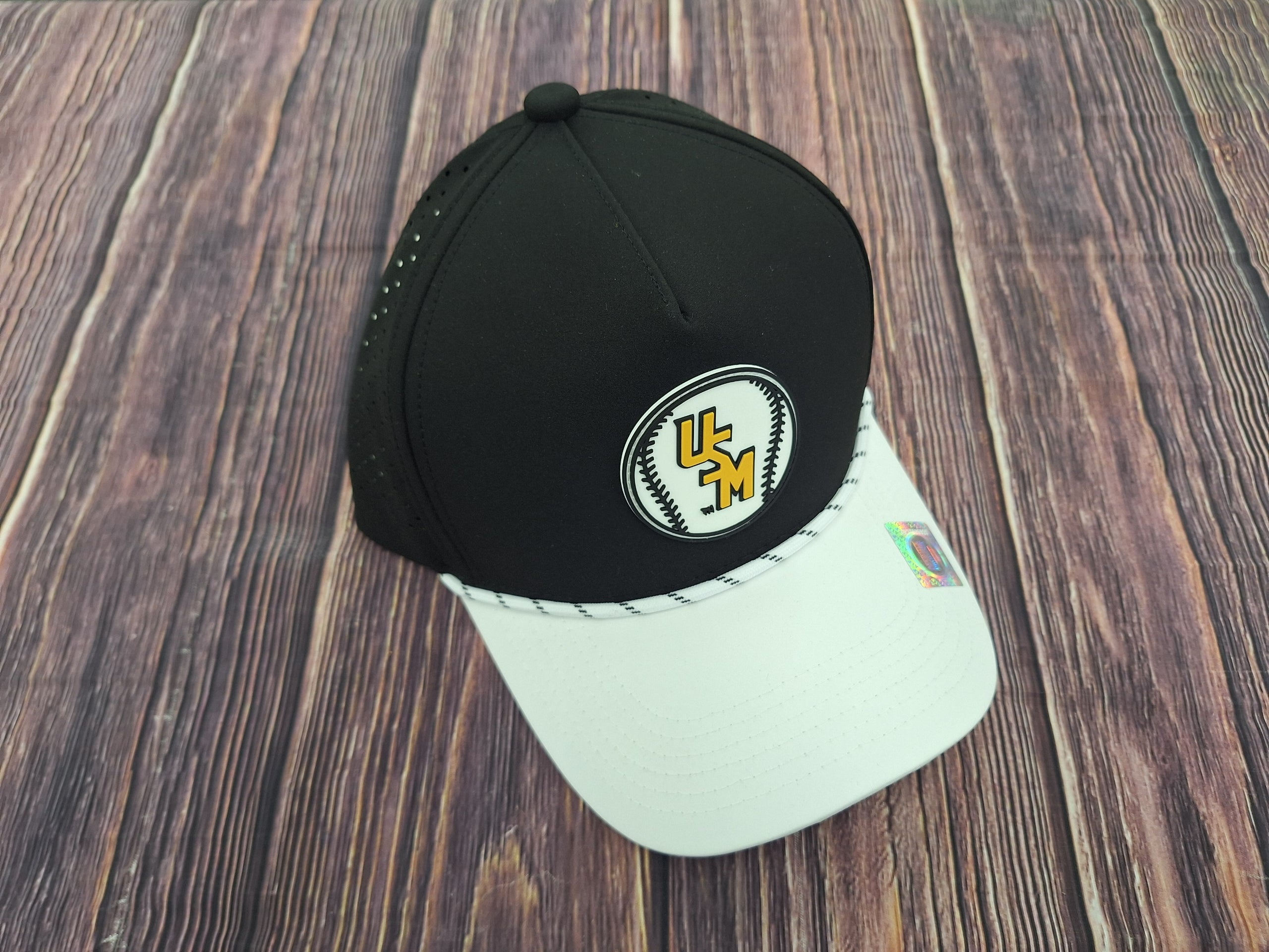 Cap Baseball Bill Rope White Patch Baseball Stacked USM