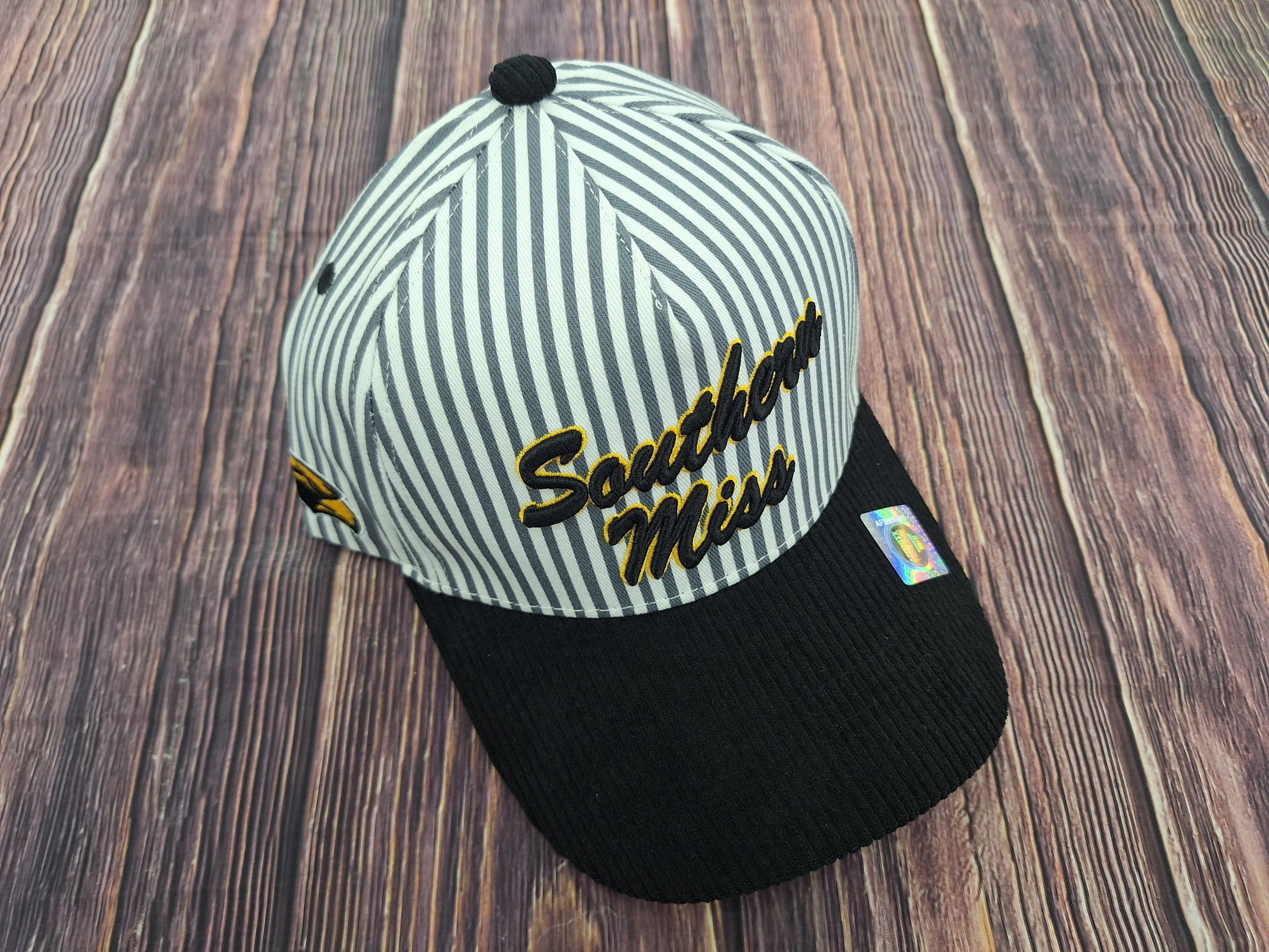 TTT Merch Cap Baseball Bill Corduroy Black Southern Miss Script