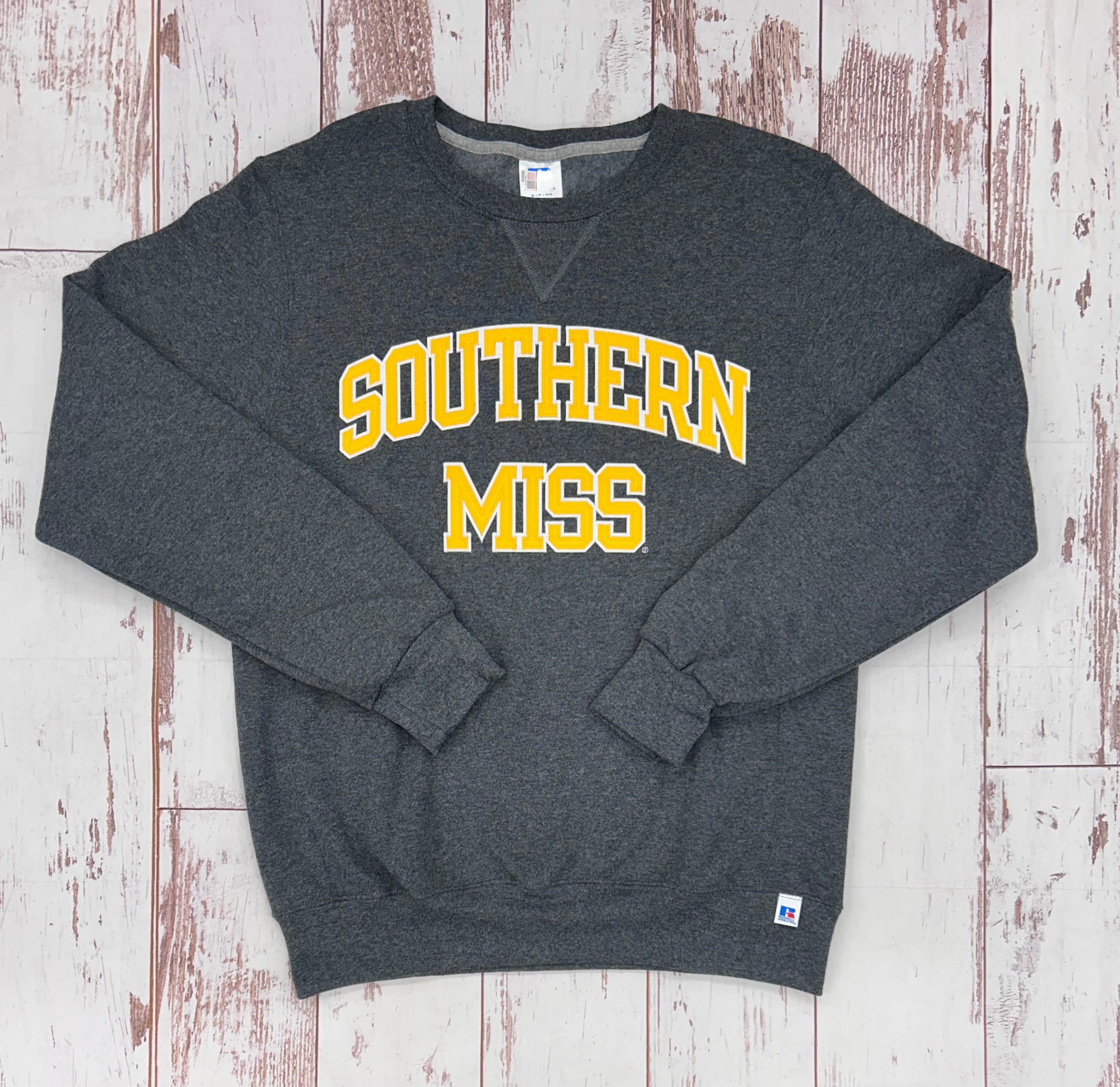 Fleece Crewneck Sweatshirt with Embroidered Southern Miss Arch Patches
