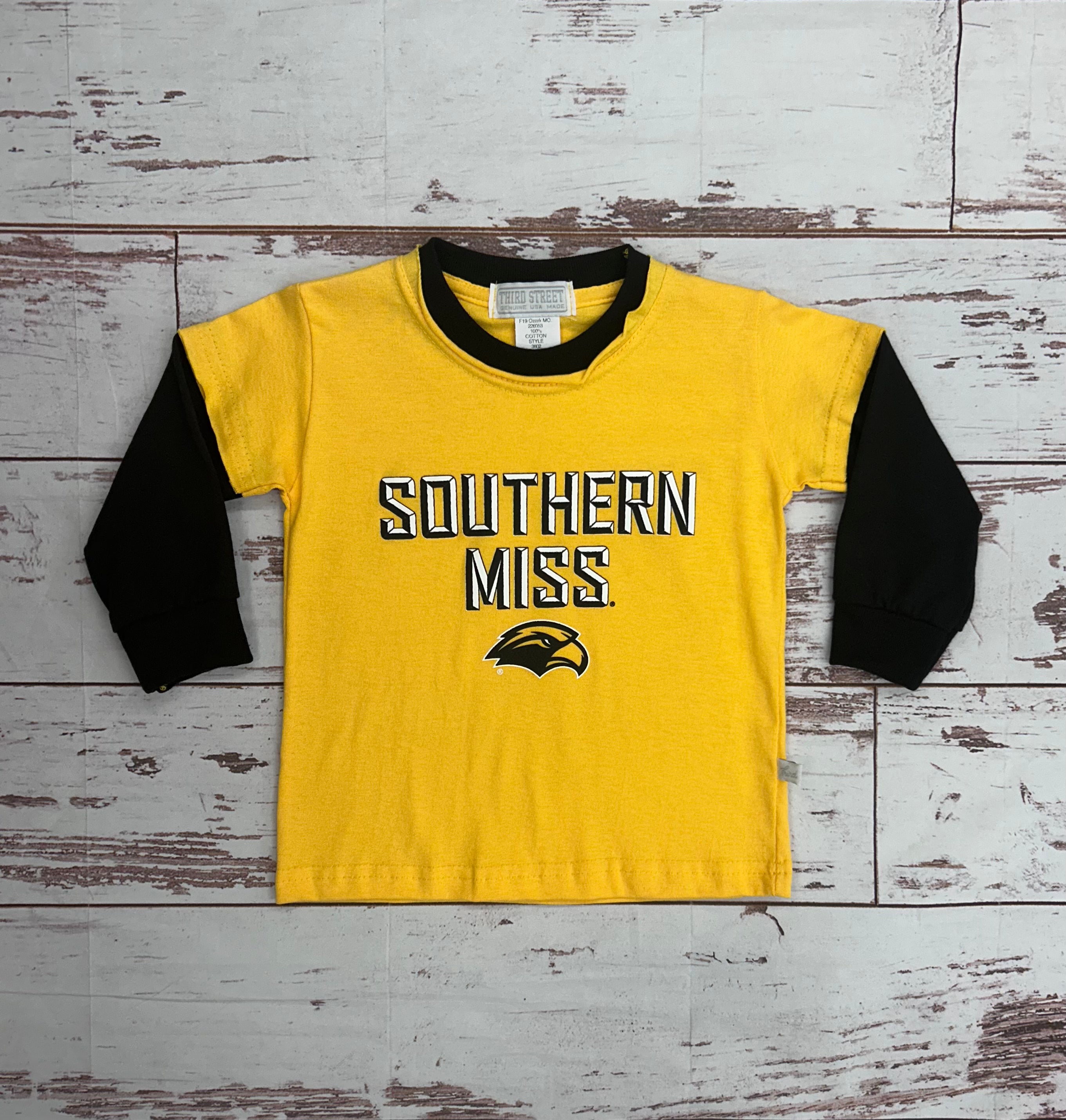 Toddler T-Shirt Long Sleeve Southern Miss Eagle Head Black Silver