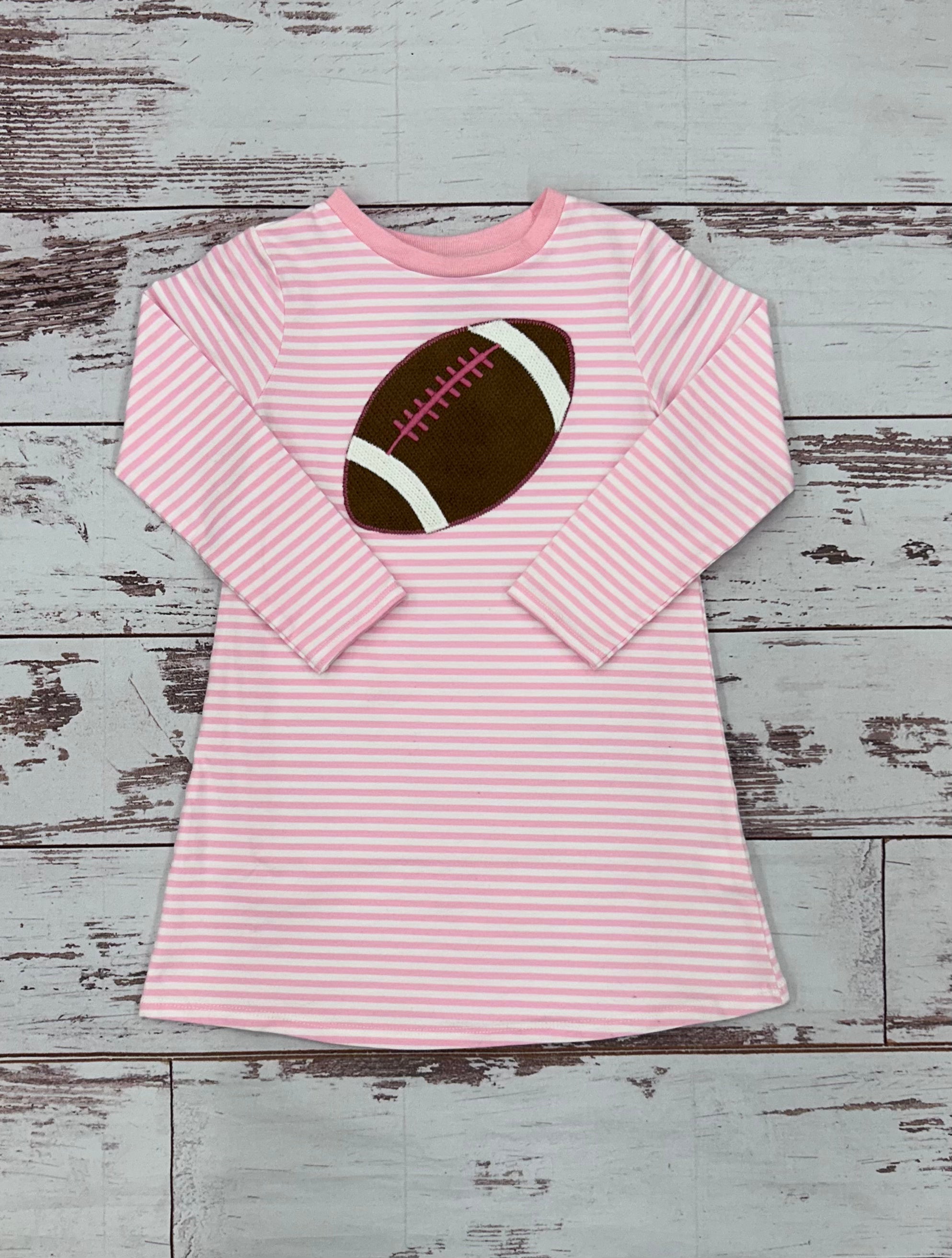 Toddler T-Shirt Dress Long Sleeve Stirped Football Embroidery
