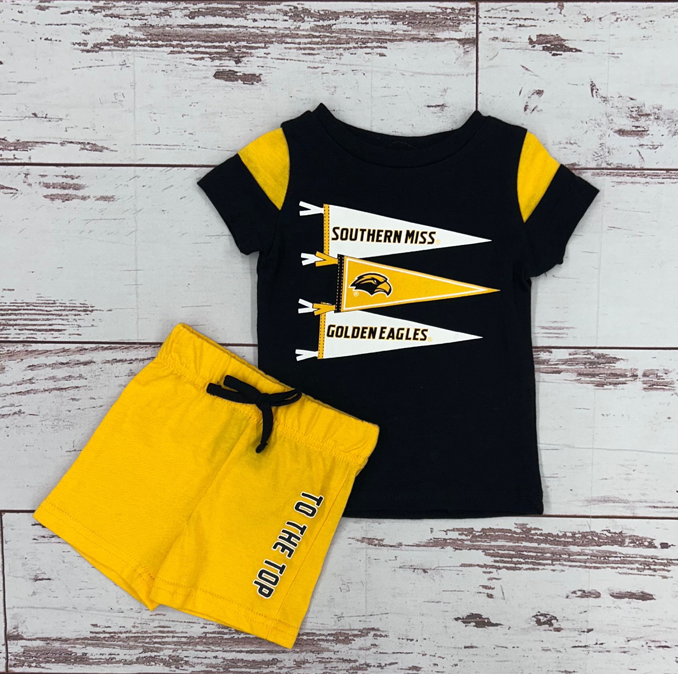 Colosseum Athletics Baby Herman Flags T-Shirt and Short 2 piece Set with Multiple Logos
