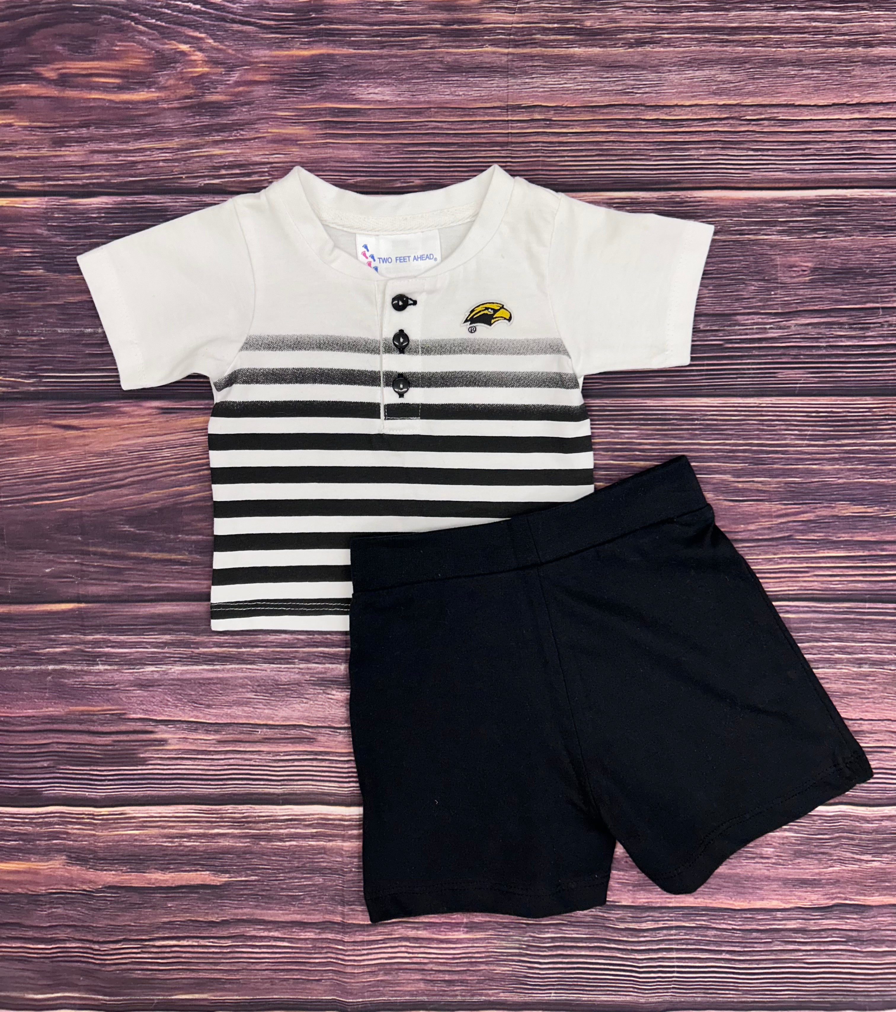 Atlanta Hosiery Co Baby Henley Gradient Stripe Shirts with Eagle Head Two Piece Set