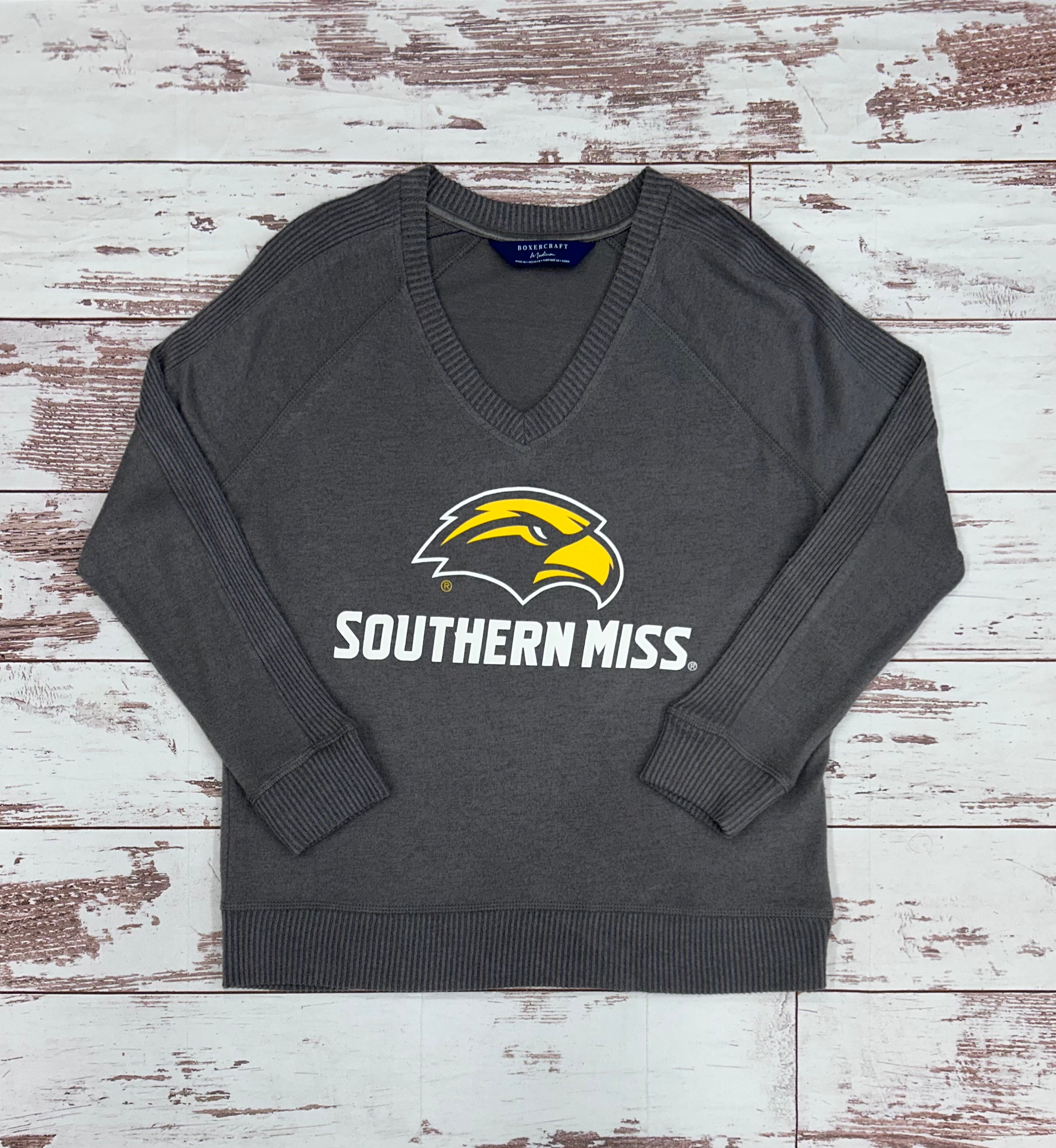 Women's V-neck Cuddle Sweater with Eagle Head Southern Miss