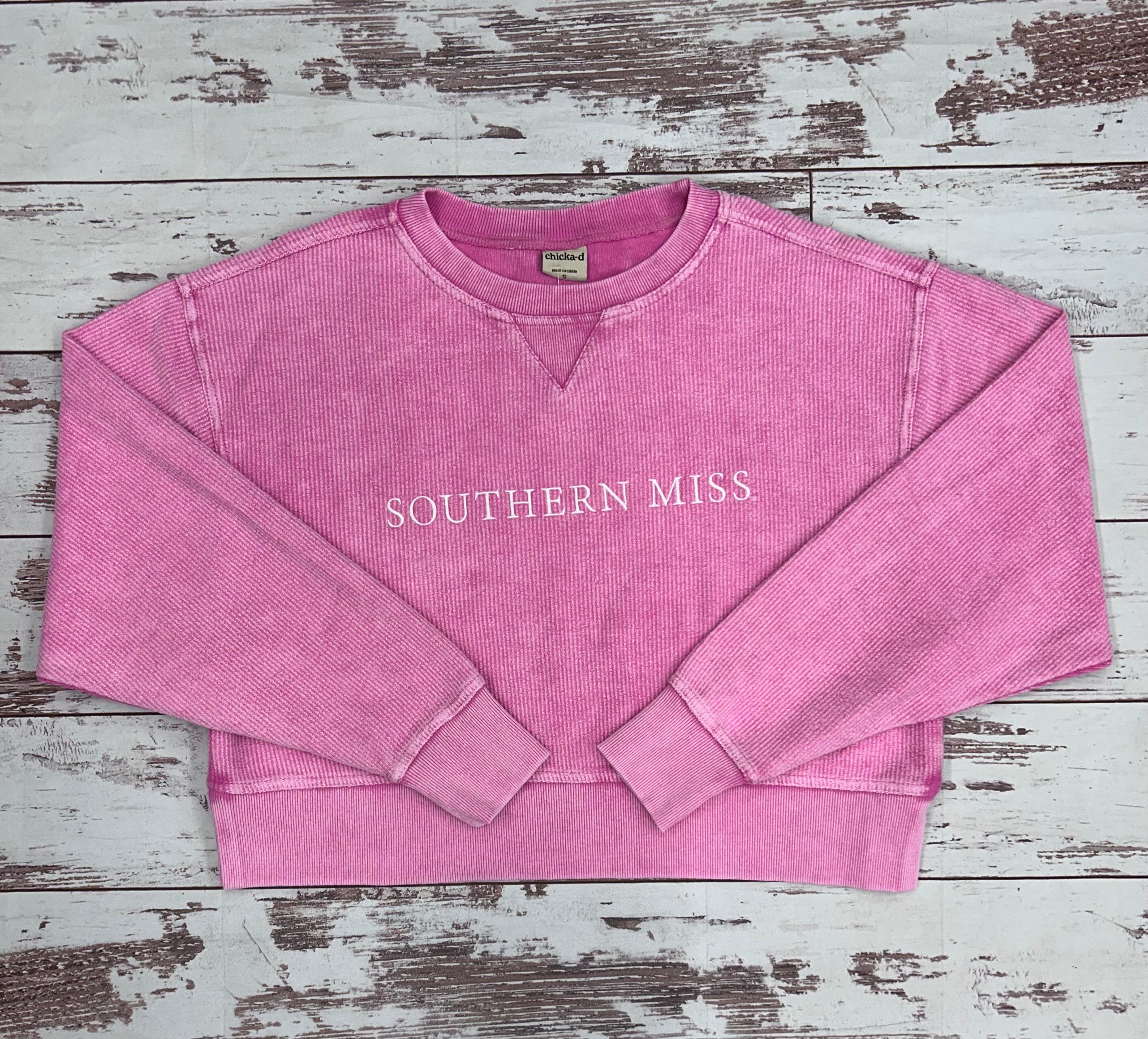 Women’s Boxy Cropped Corded Crewneck Pullover with Southern Miss