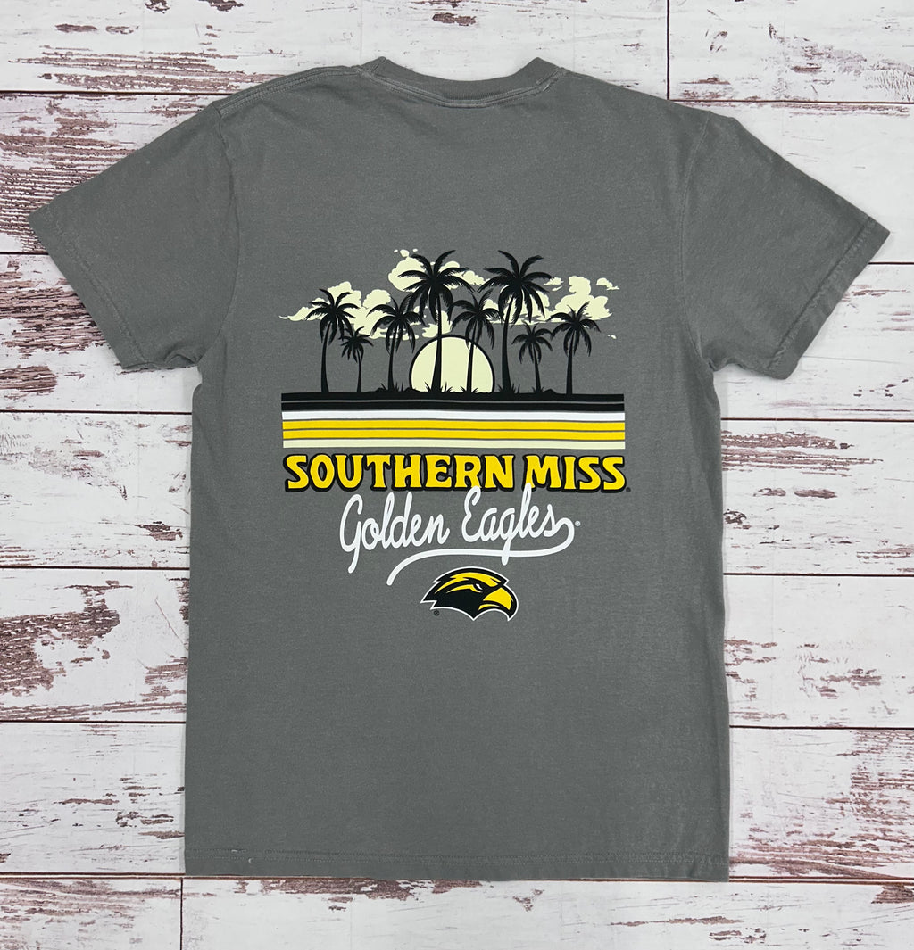 Palm Color Stripes Short Sleeve T-Shirt with Multiple Logos
