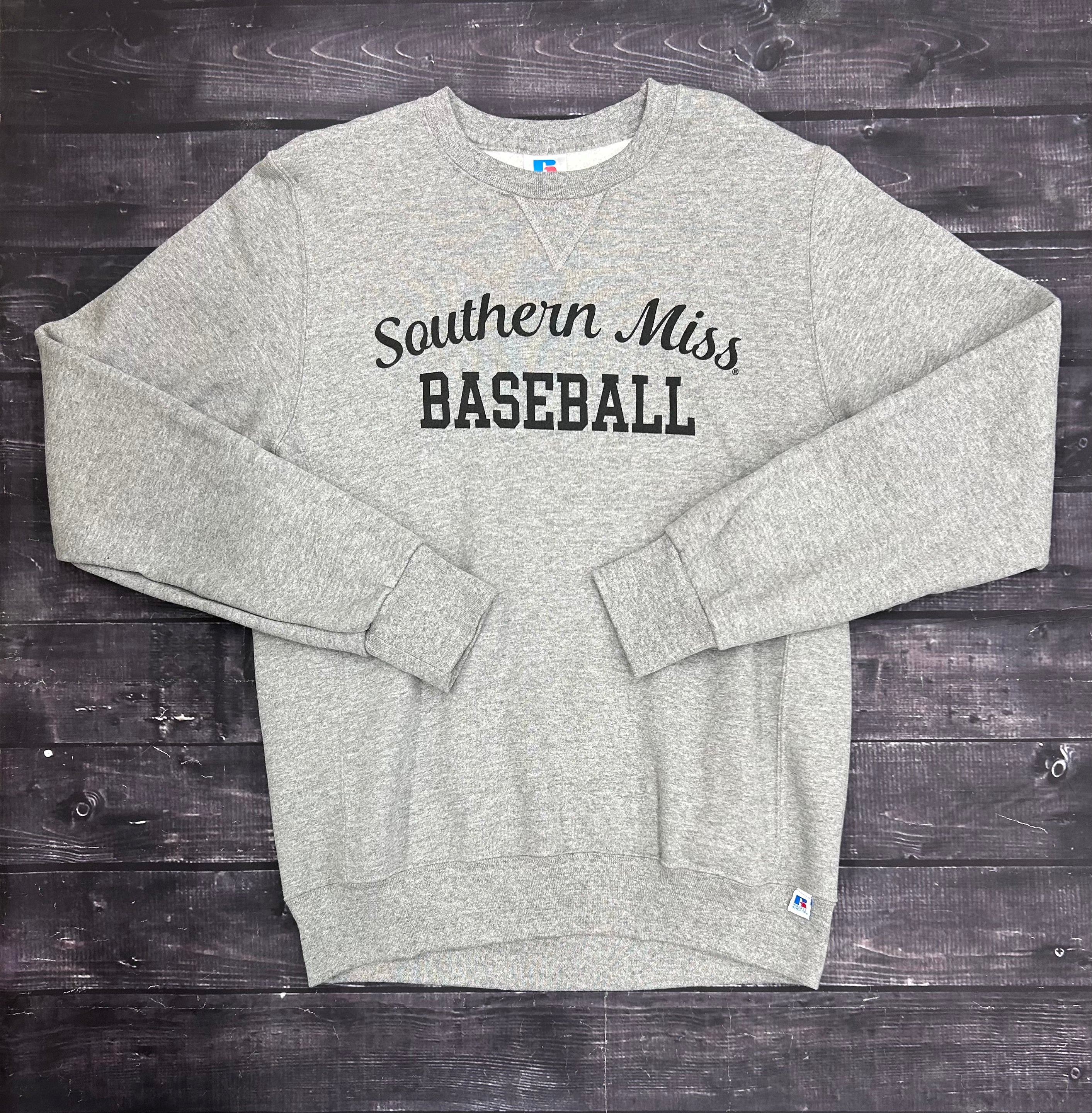 Fleece Crewneck Sweatshirt with Black Southern Miss Script Baseball