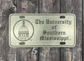 Auto License Plate Pewter with Southern Miss Seal USM in Old English Font