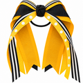 Elastic Pony Hair Bow with Streamers Gold Black White Stripes Dots