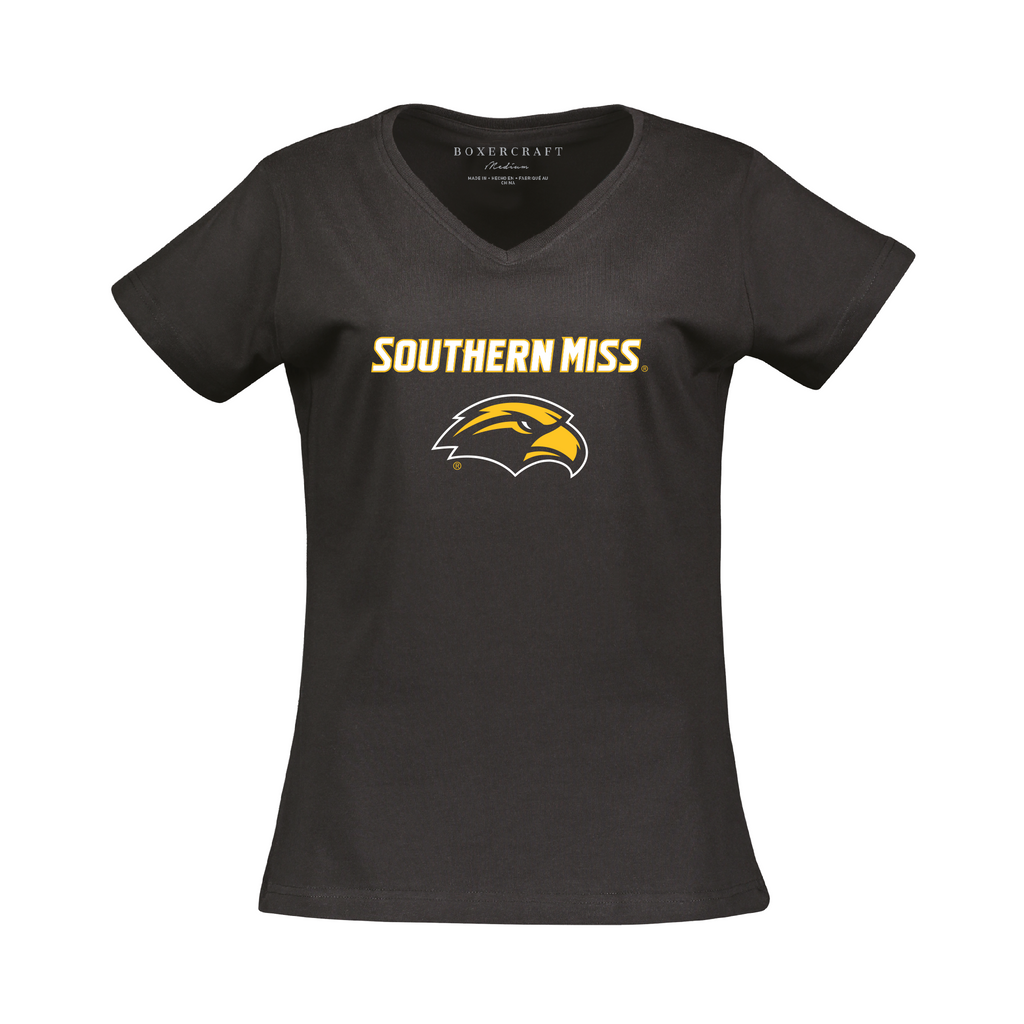 T-Shirt Women's Short Sleeve V-neck with Southern Miss Eagle Head