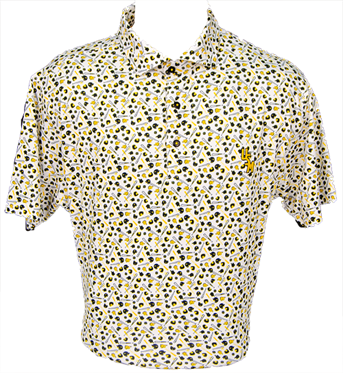 Horn Legend Polo Men's Performance Bamboo Gold Home Run Pattern Stacked USM