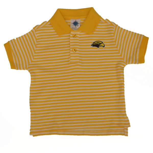 Toddler Gold Striped Polo with Eagle Head
