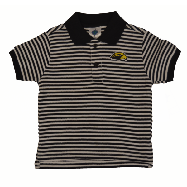 Toddler Polo Striped Black White Eagle Head