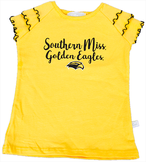 Toddler T-Shirt Ruffle Sleeve Southern Miss Golden Eagles with Eagle Head