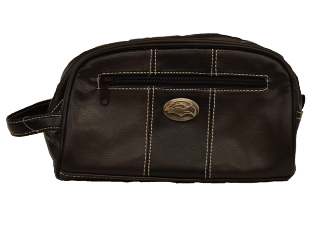 Men's Pebble Grain Leather Toiletry Bag with Eagle Head Concho