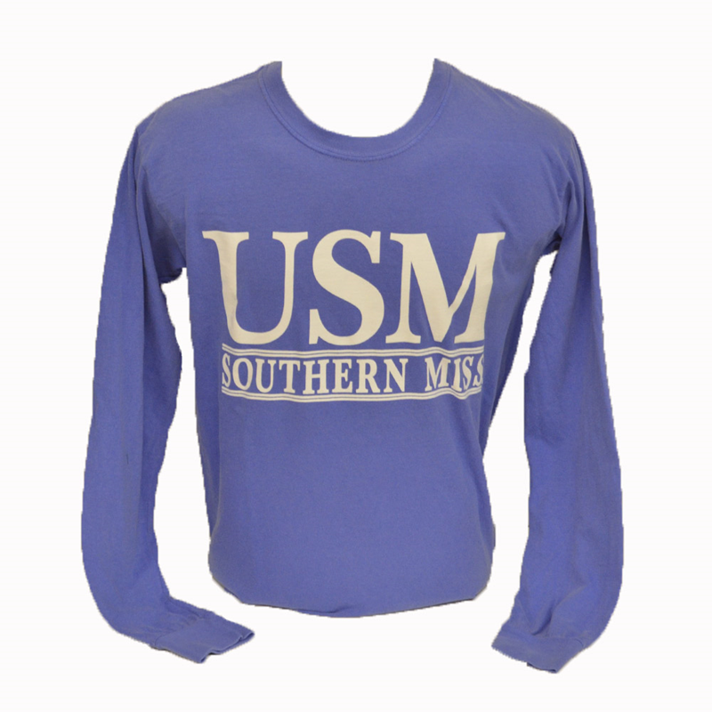 T-Shirt Long Sleeve Full Front University Of Southern Mississippi Bar Flo Blue