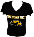 T-Shirt Women's Short Sleeve V-neck with Southern Miss Eagle Head