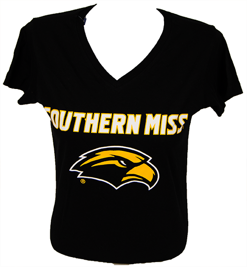 T-Shirt Women's Short Sleeve V-neck with Southern Miss Eagle Head