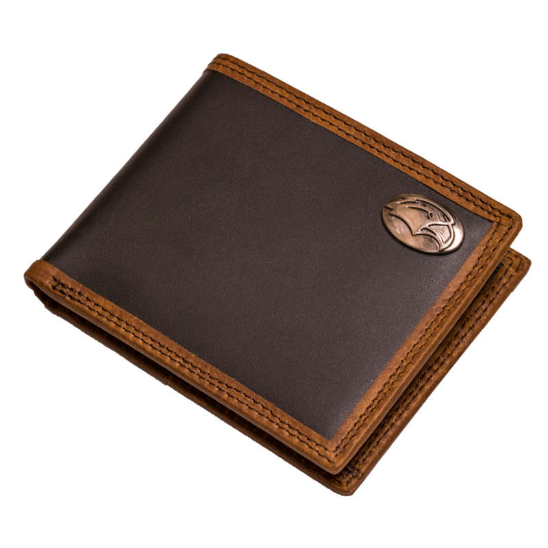 Wallet Lth Black & Brwn Trim Passcase Eagle Head Concho