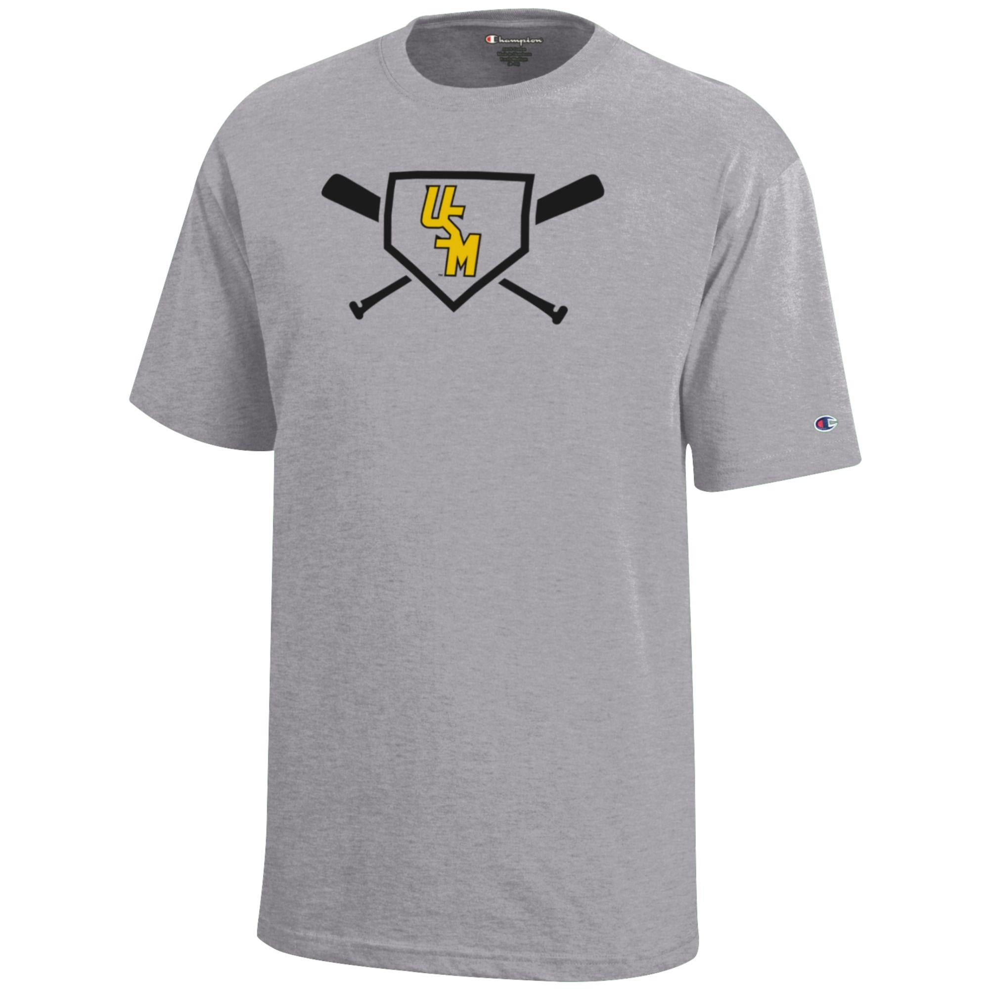 Youth Short Sleeve T-shirt Plate Outline over Crossed Bats with Stacked USM