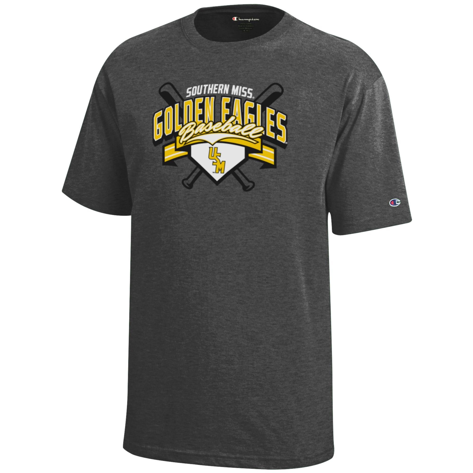 Youth T-shirt Short Sleeve Crossed Baseball Bats with Stacked USM on Plate
