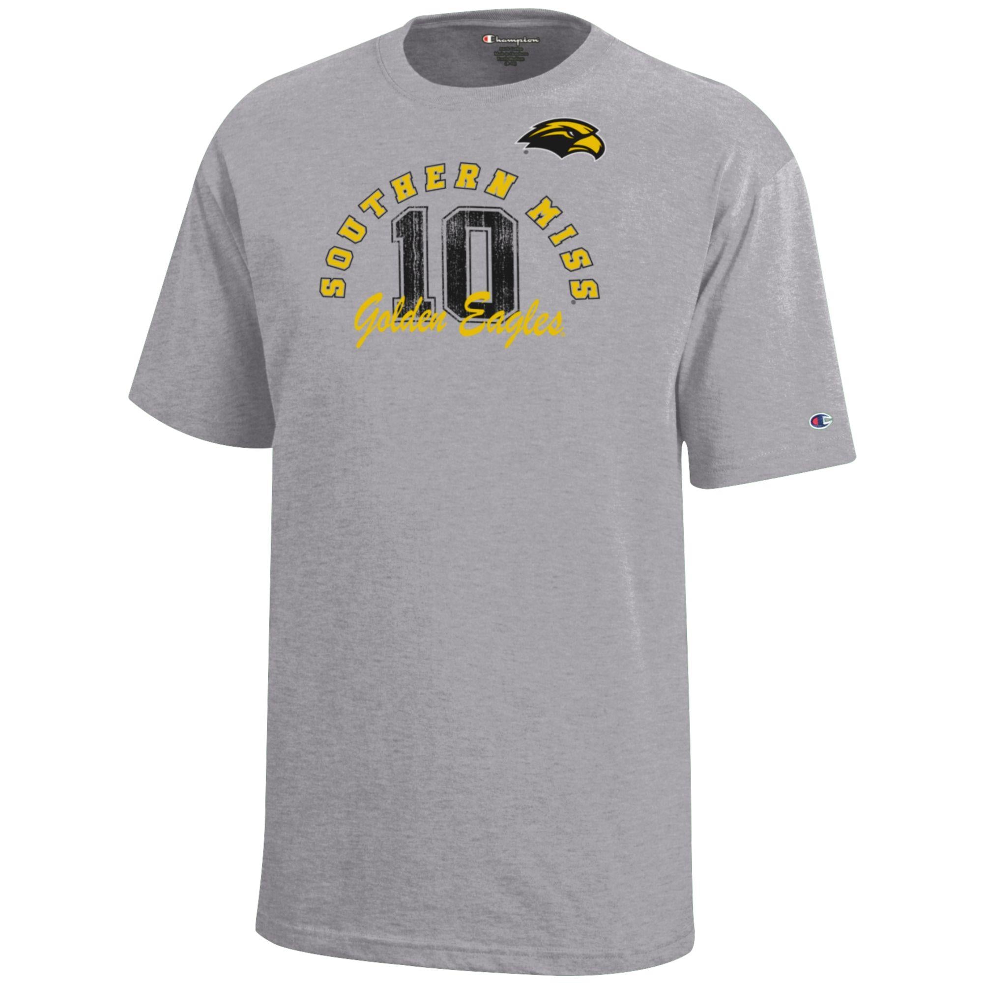 Youth Southern Miss 10 Short Sleeve T-shirt with Golden Eagles Eagle Head
