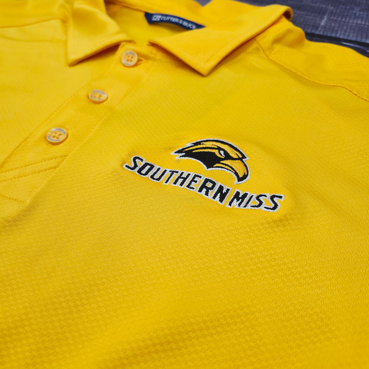 Cutter & Buck Men's Prospect Textured Stretch Polo with Eagle Head Southern Miss