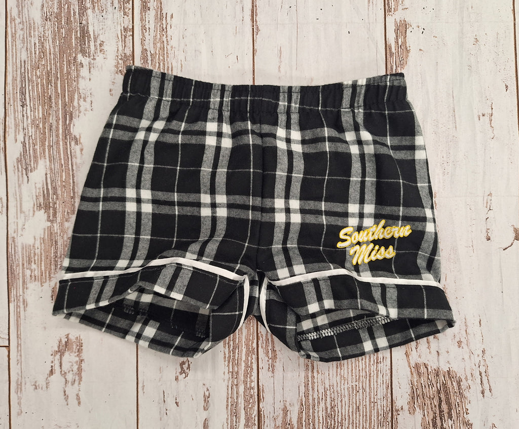 Youth Girls Plaid Flannel Short with Southern Miss Script
