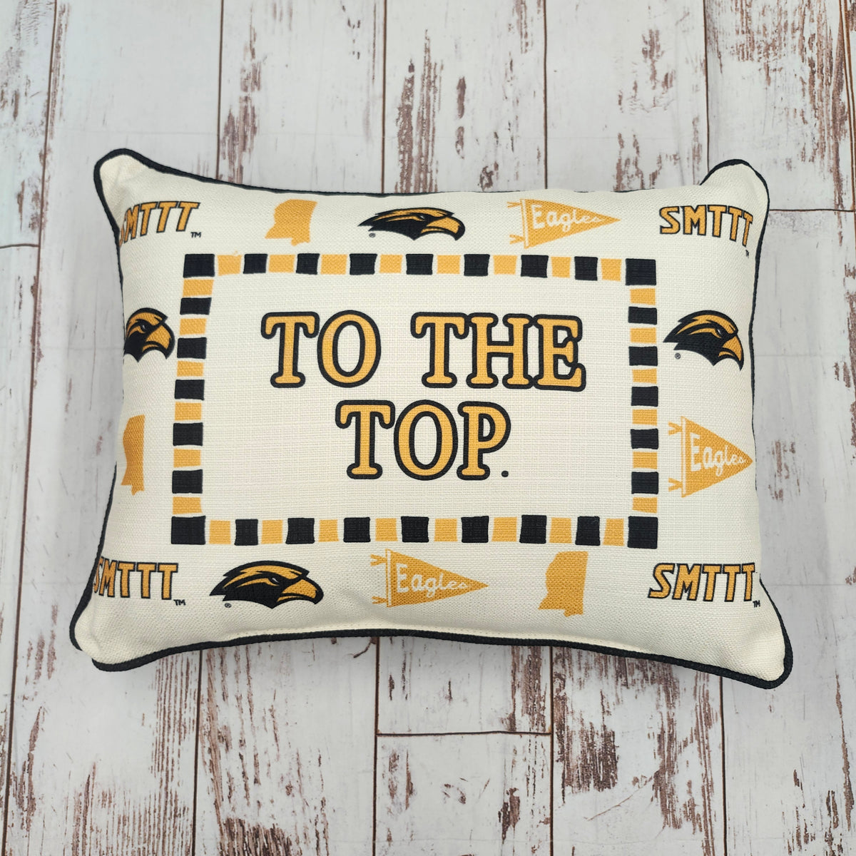 Various Logo Border Linen Pillow with To The Top and Piping