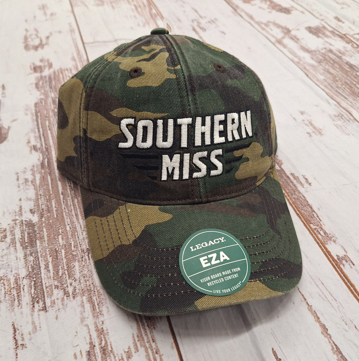 L2 Brands EZA Relaxed Twill Camo Cap with Southern Miss Bars