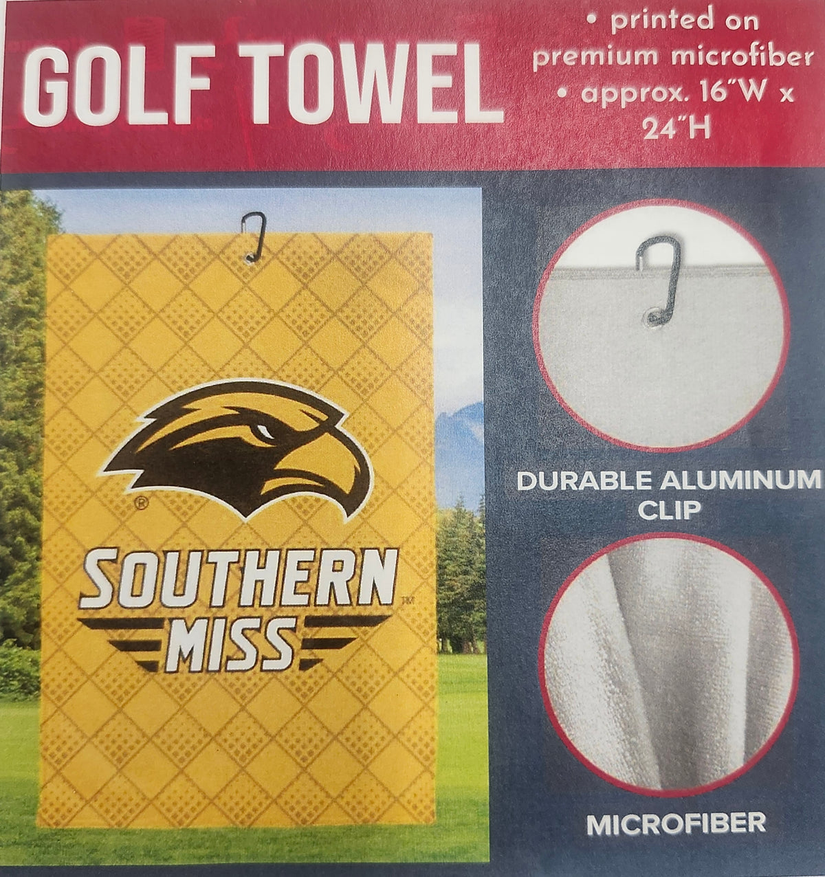 Golf Towel Microfiber Eagle Head Southern Miss Bars