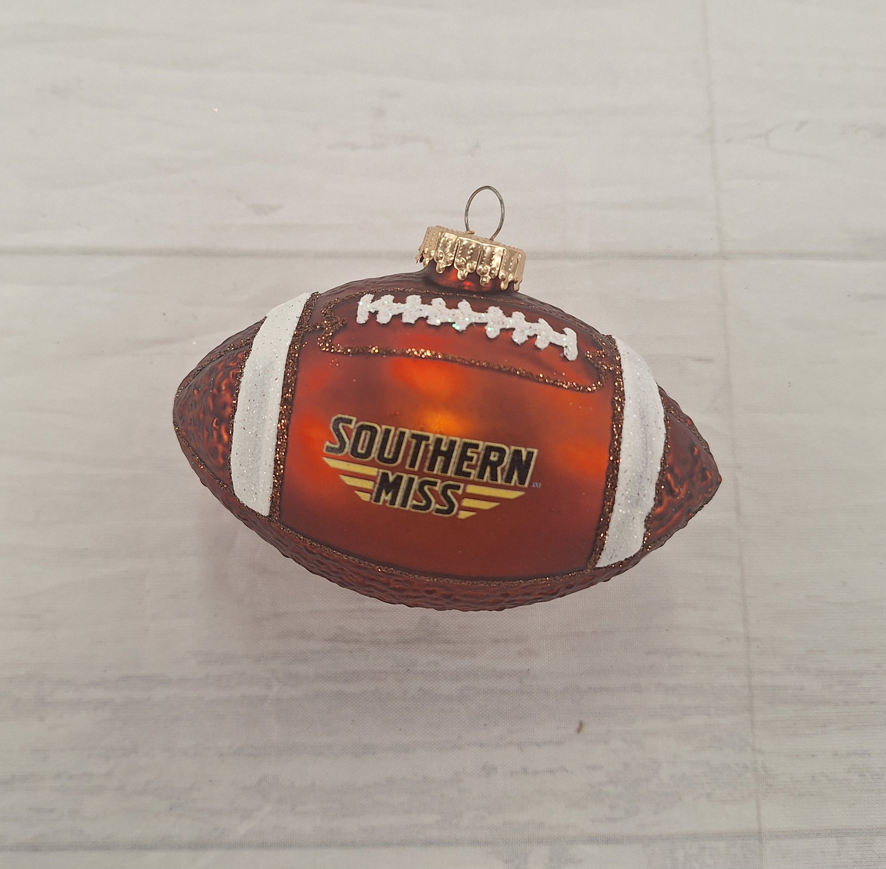 Christmas Ornament Football Glass Southern Miss Bars