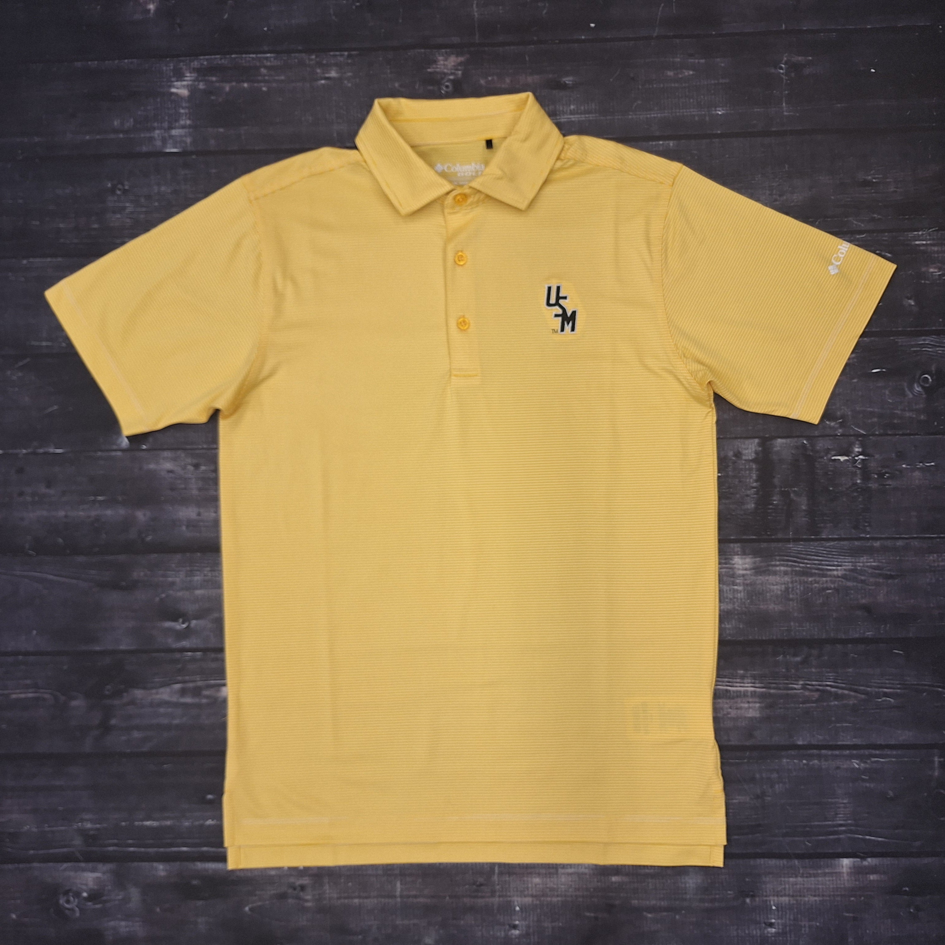 Columbia Men's Short Sleeve Double Hit Polo Black Pinstripes with Stacked USM