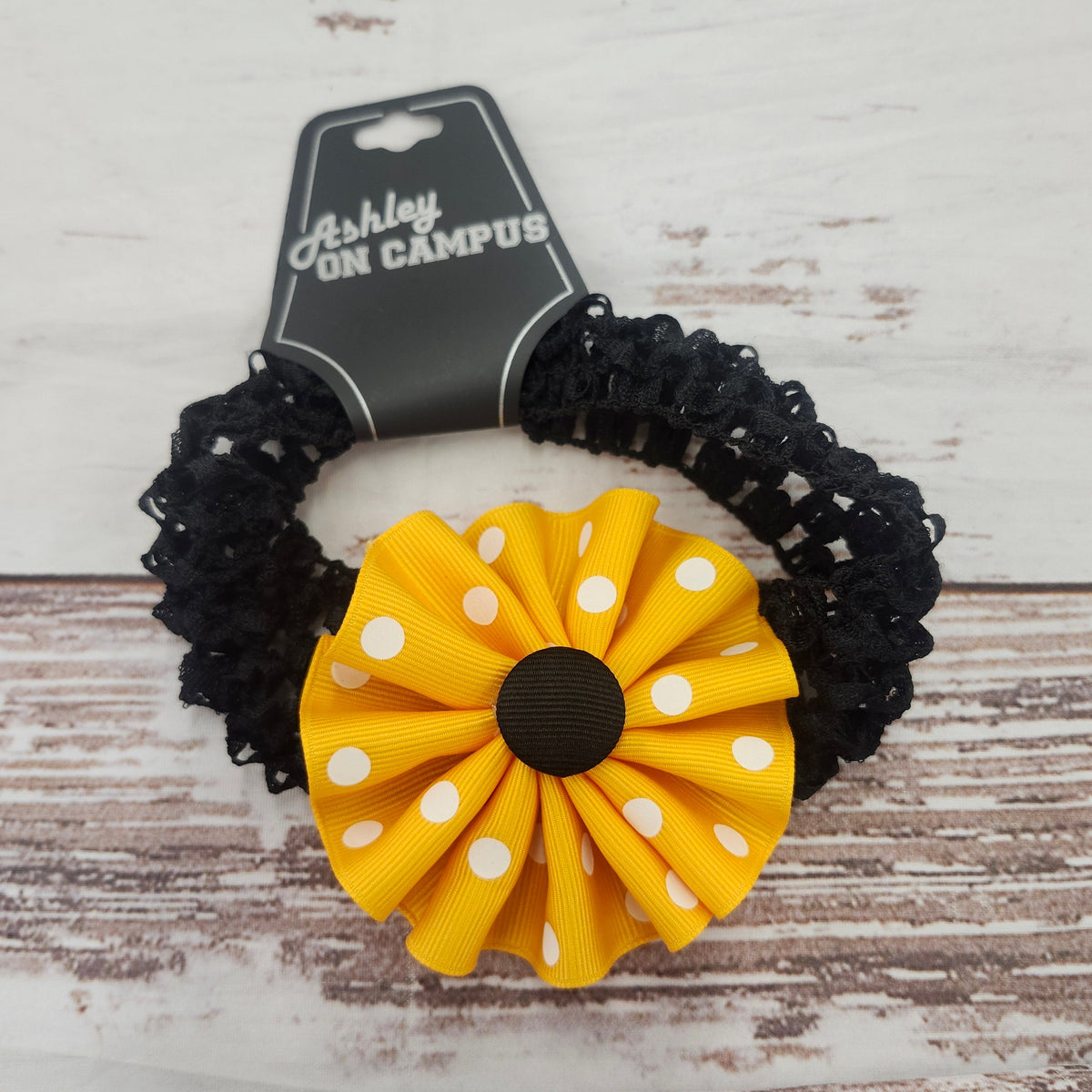Infant Elastic Crochet Headband with Polka-Dot Flower Bow