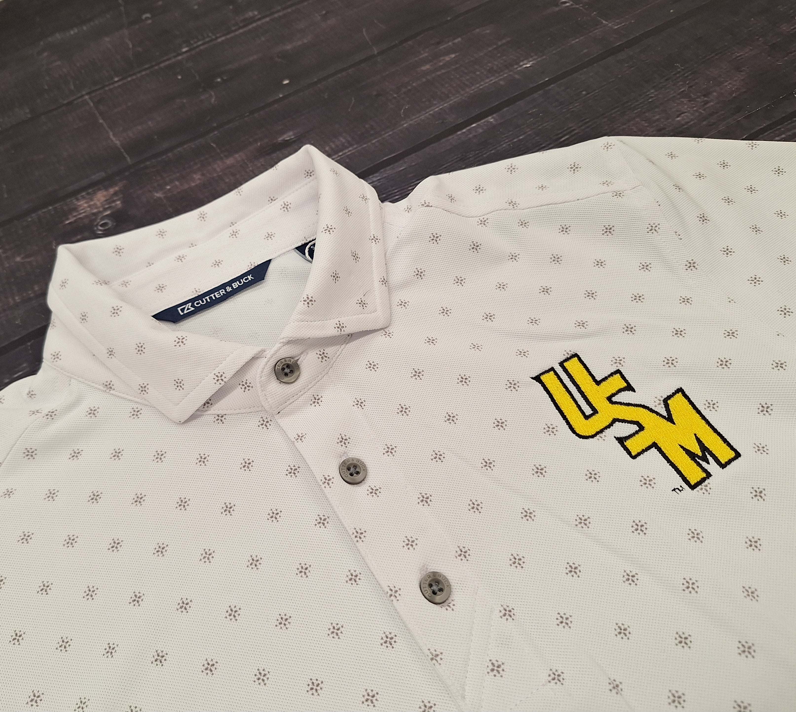 Cutter & Buck Men's Virtue Eco Pique Tile Print Polo with Stacked USM