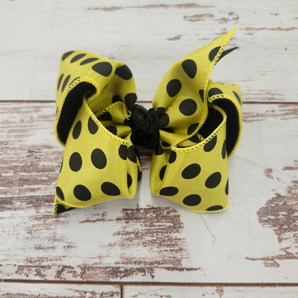 Gold Hair Bow with Big Dot Ribon and Black Knot