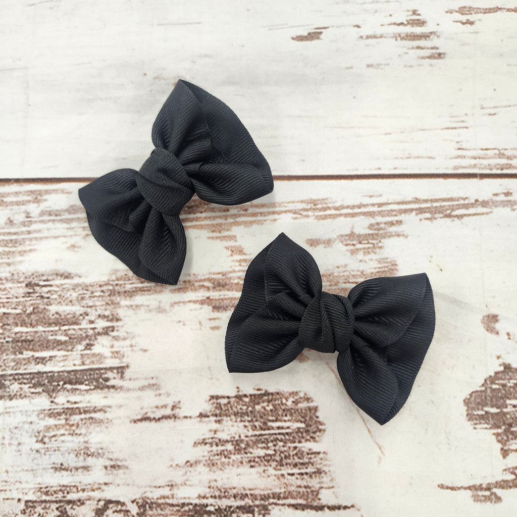 2PK Black Mini Anne Grosgrain Hair Bow Clips