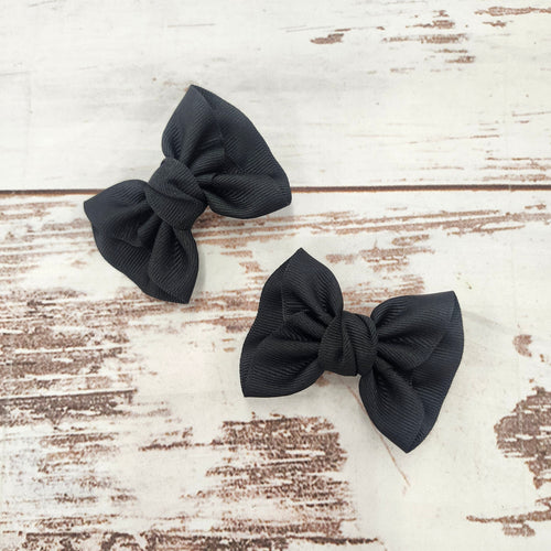 2PK Black Mini Anne Grosgrain Hair Bow Clips