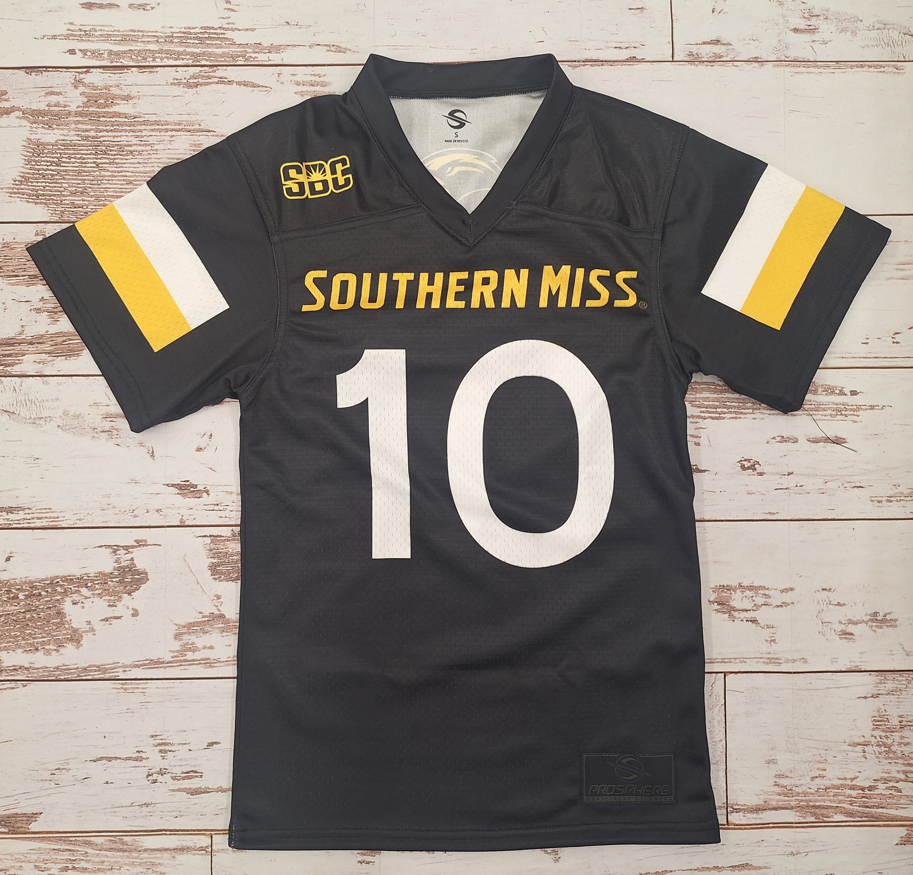 Youth Southern Miss 10 Football Jersey with Striped Sleeves