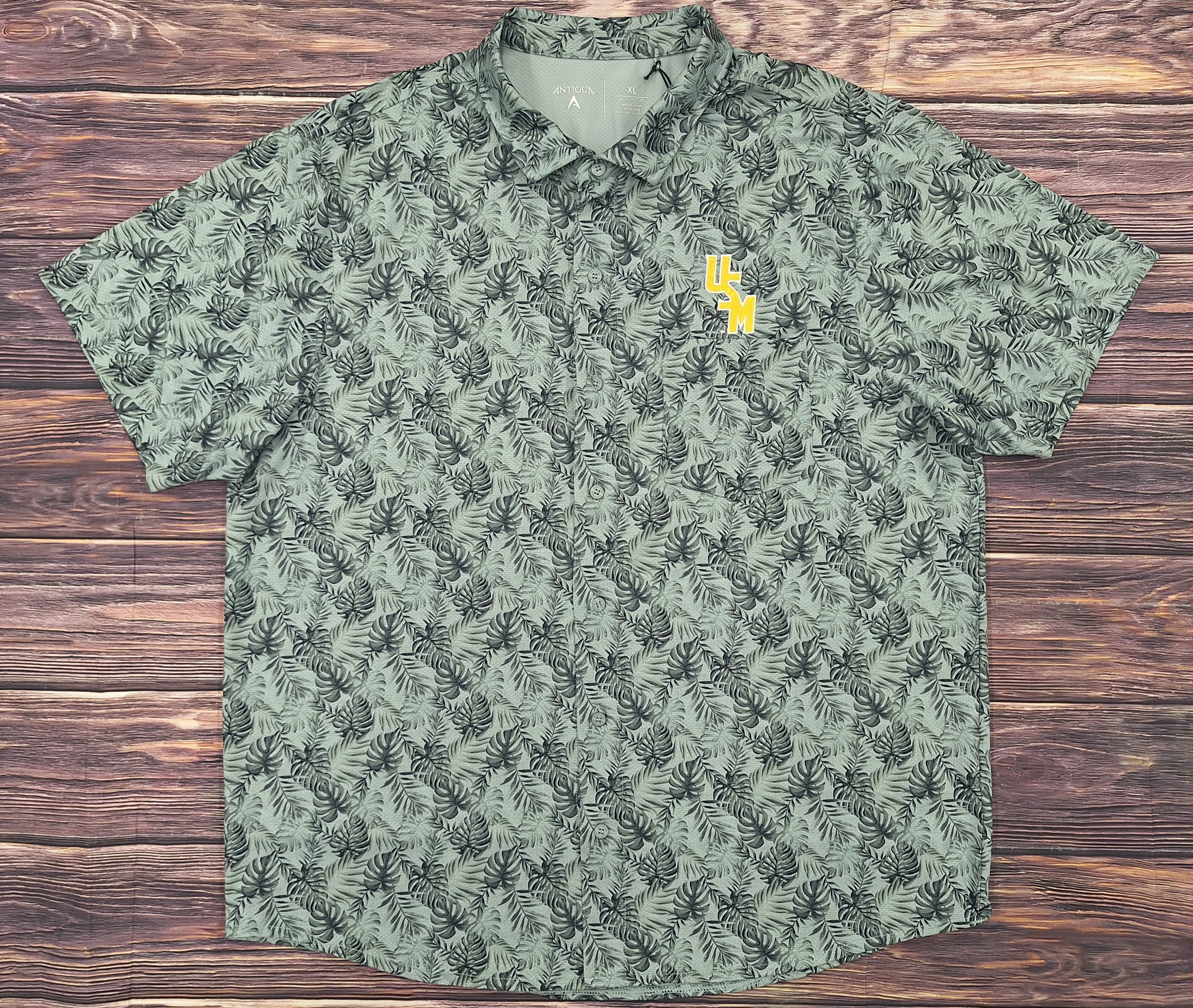Antigua Men's Monstera Leaf Tampa Shirt with Stacked USM