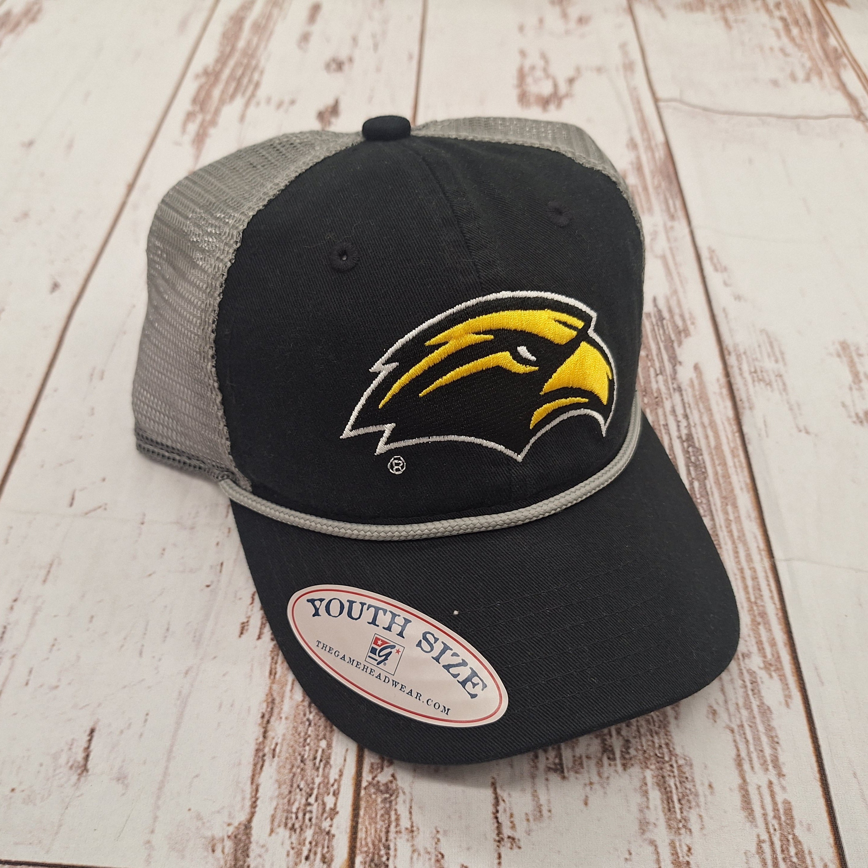 Youth Rope Bill Trucker Cap with Eagle Head and Gray Meshback