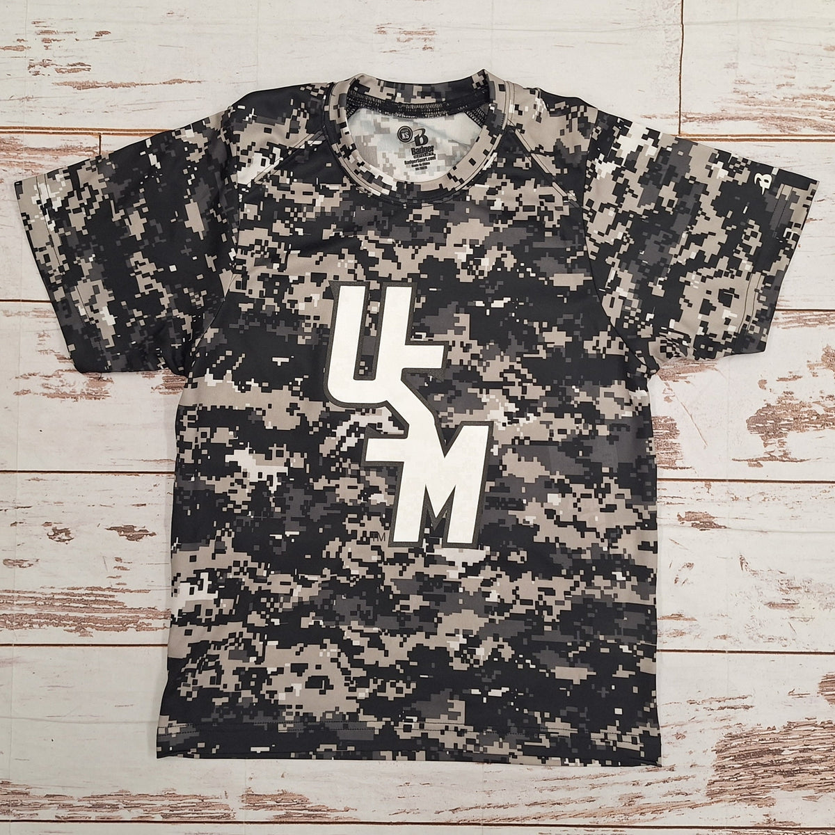 Youth B-Core Digital Camo Short Sleeve T-Shirt with White Stacked USM