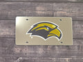Auto License Plate Eagle Head Gold Mirror On Silver Mirror BackgRound