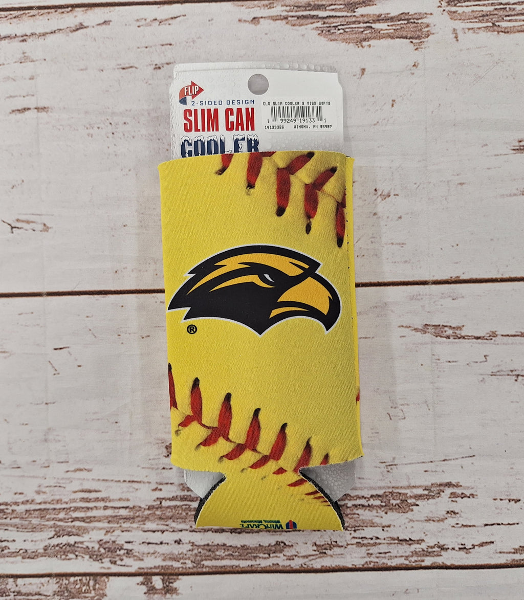 Softball Slim Can Coozie with Golden Eagles Eagle Head
