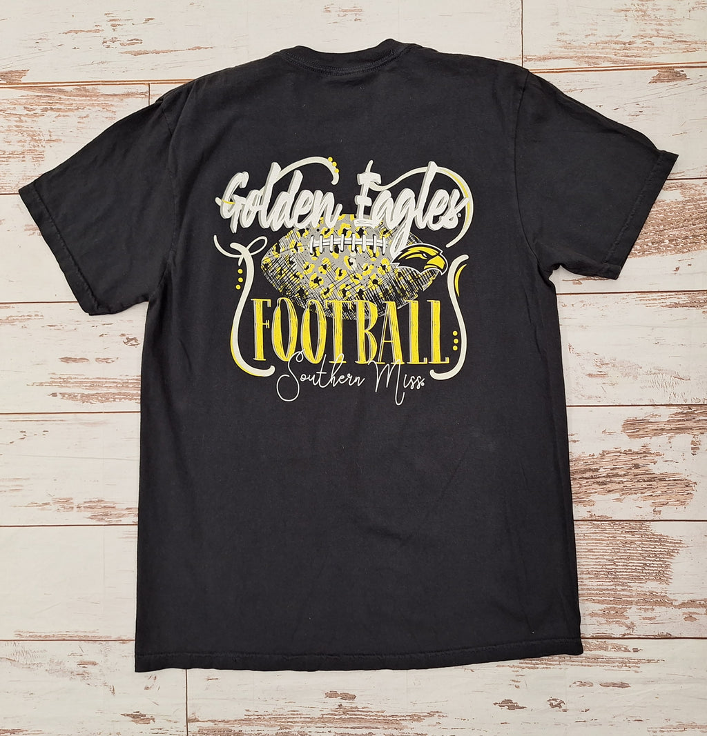 T-Shirt Short Sleeve Pattrn Football Script Left Chest Golden Eagles Football Eagle Head Fb Golden Eagles Football Southern Miss Script