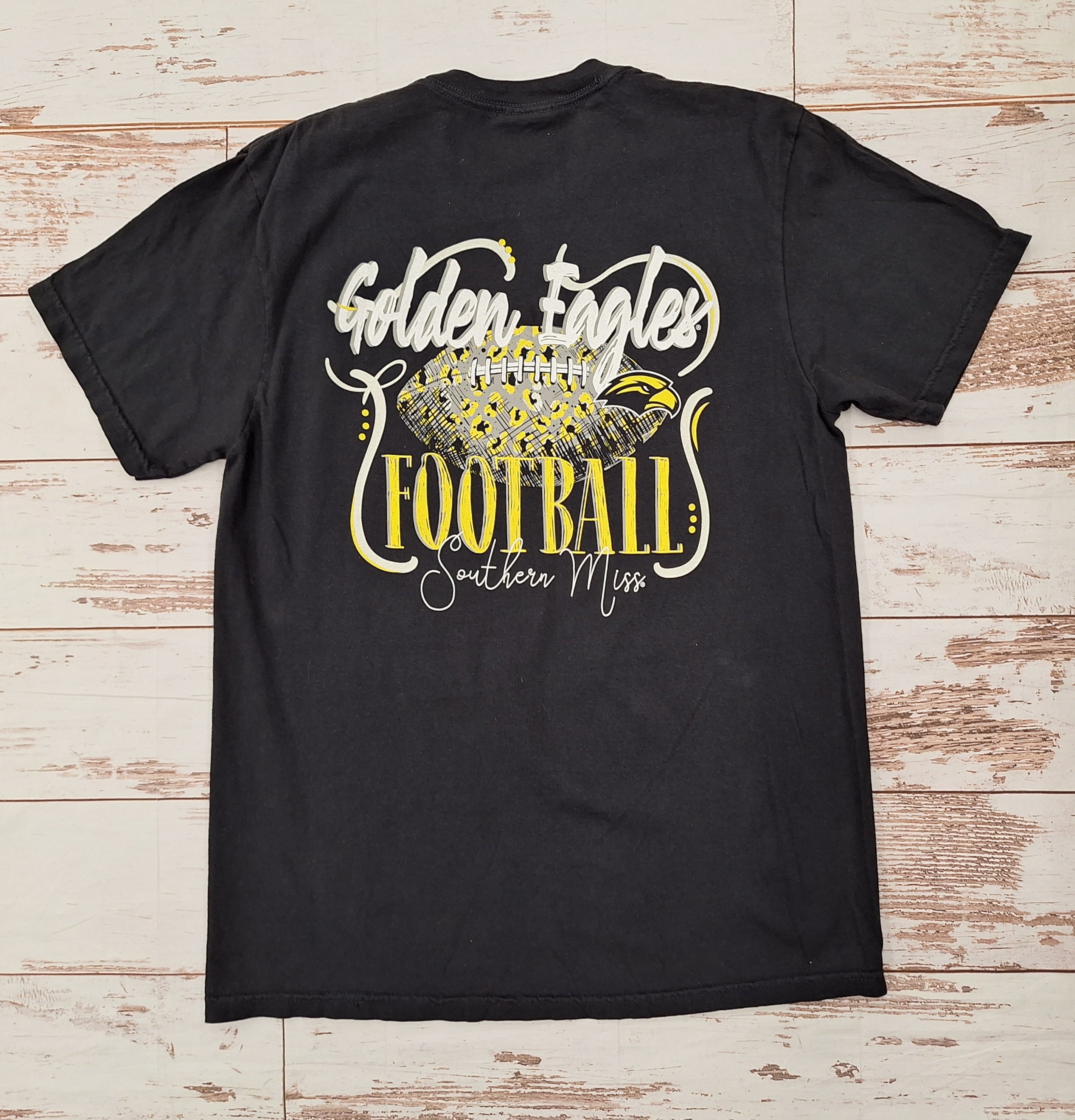 T-Shirt Short Sleeve Pattrn Football Script Left Chest Golden Eagles Football Eagle Head Fb Golden Eagles Football Southern Miss Script