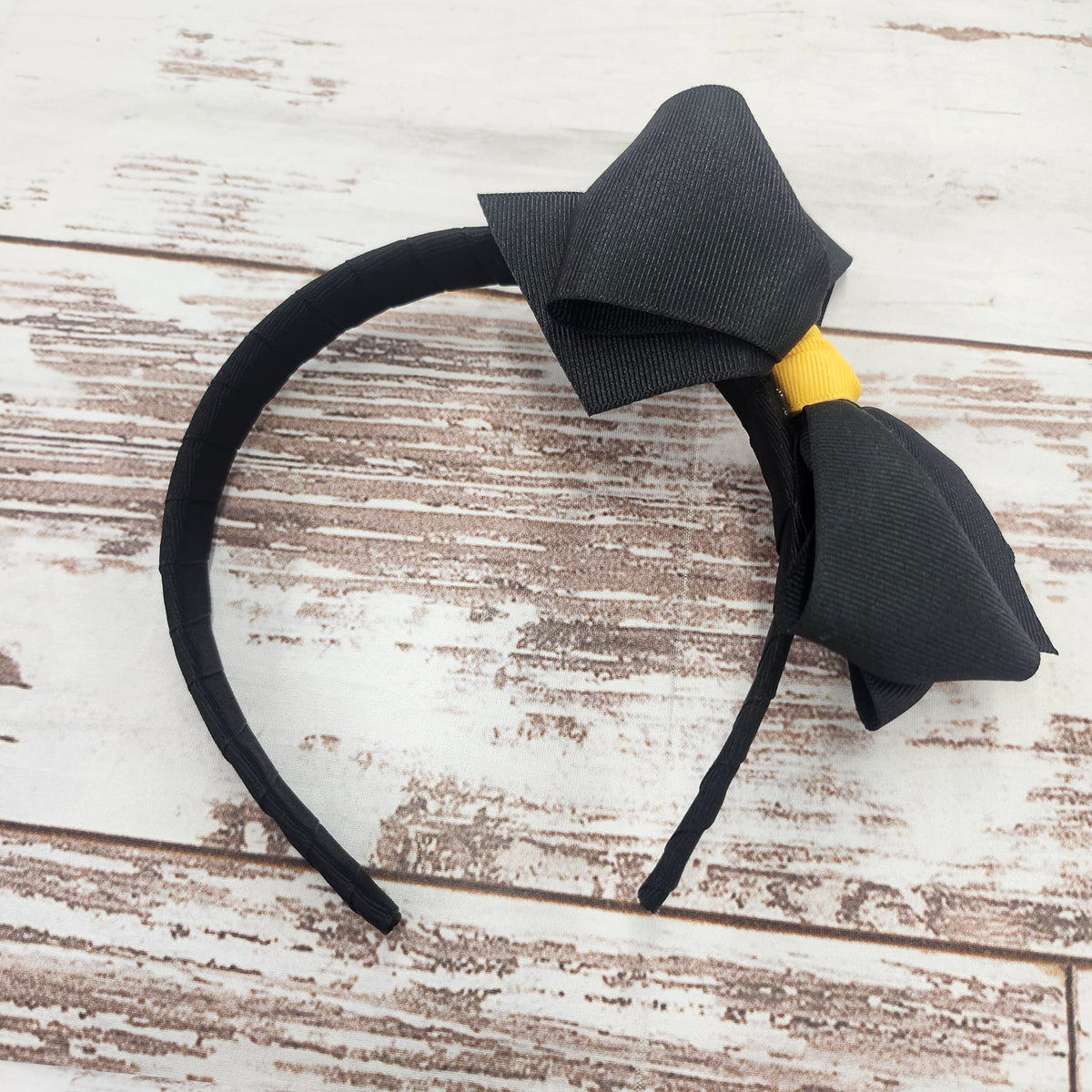 Hair Headband Black Bow with Gold Knot